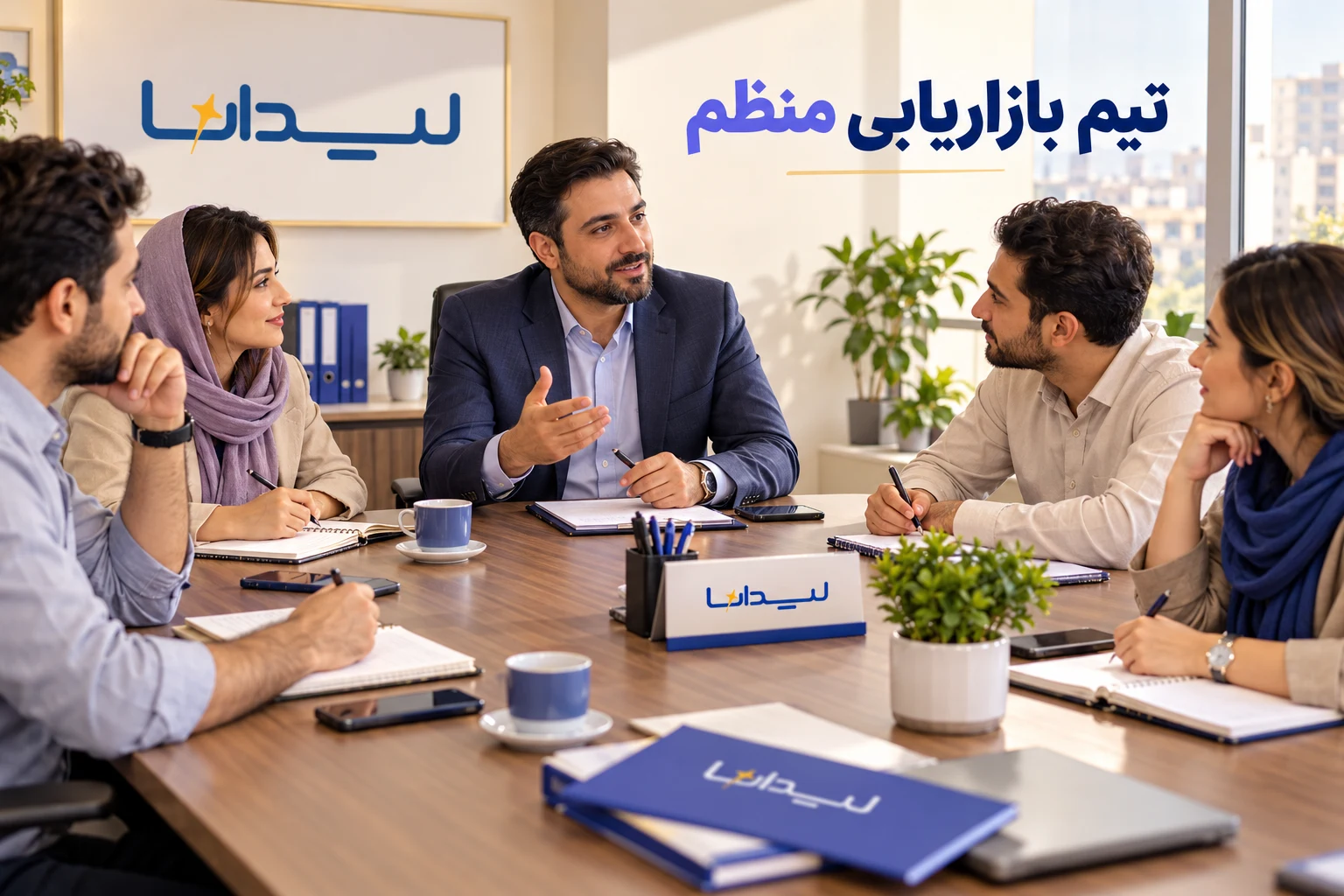 تیم بازاریابی منظم در محیط کاری ایرانی با نشان لیدانا
