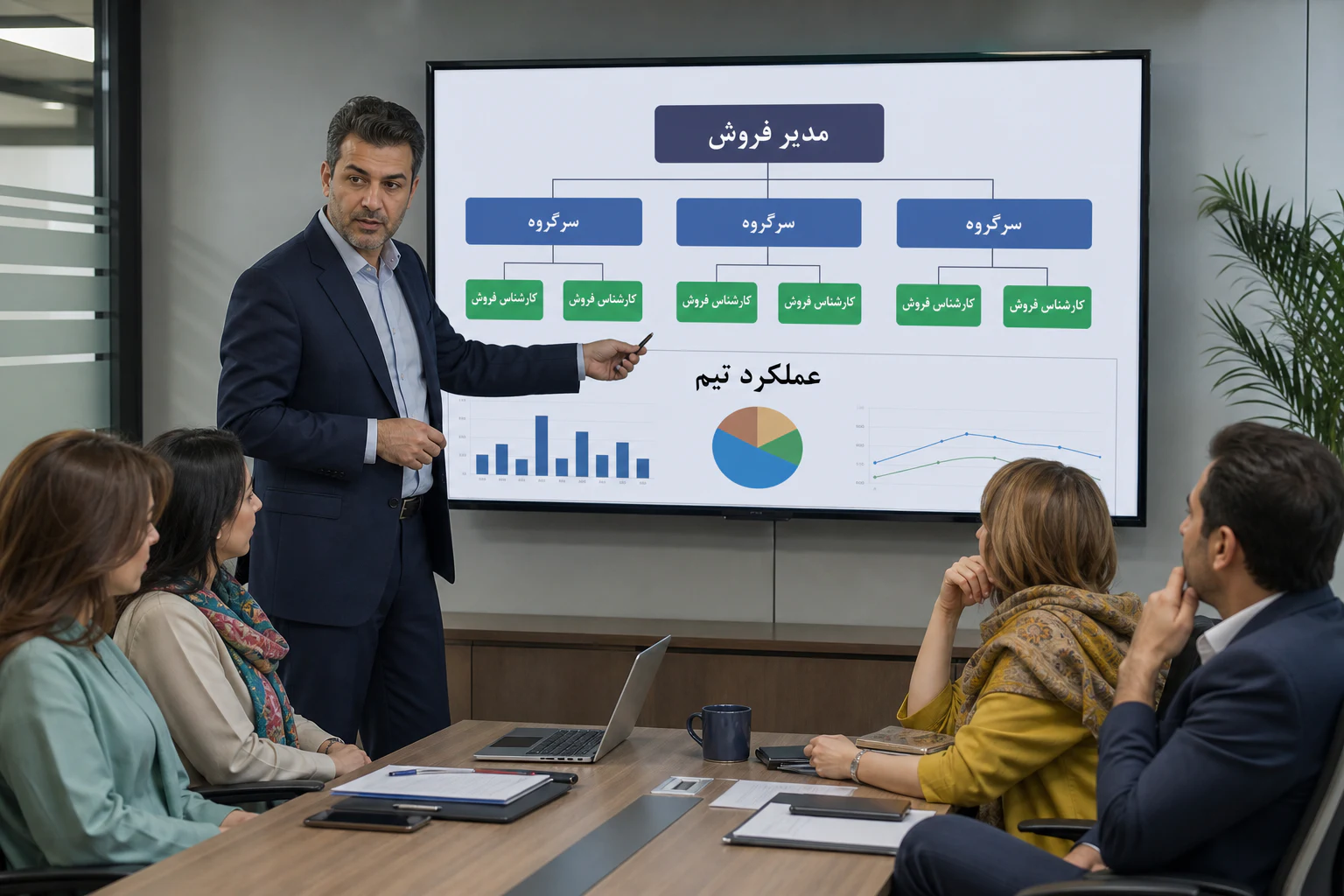 ساختار سازمانی تیم فروش و داشبورد مدیریت عملکرد لیدانا